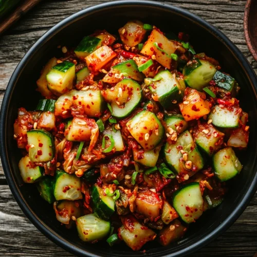 Naturally delicious and fresh cucumber kimchi recipe.