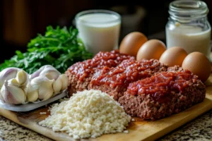 Smoked Meatloaf recipe ingredients on a counter