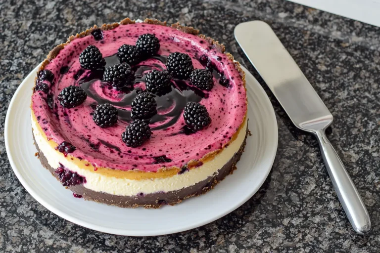 Creamy blackberry cheesecake recipe with fresh blackberries