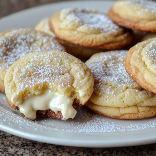 Delicious cheesecake cookies with creamy filling and powdered sugar topping.