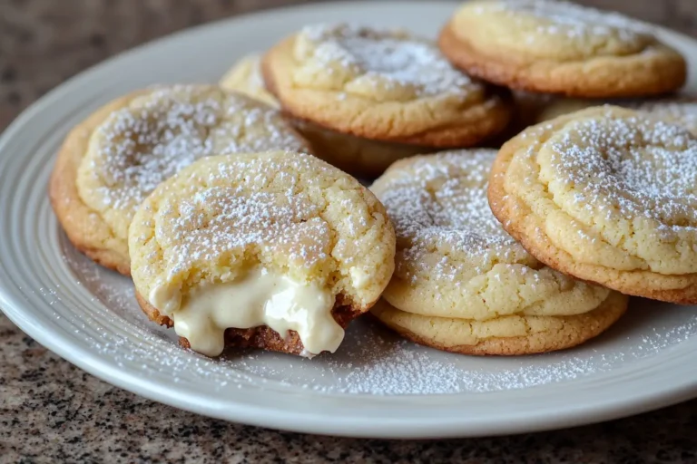 Delicious cheesecake cookies with creamy filling and powdered sugar topping.