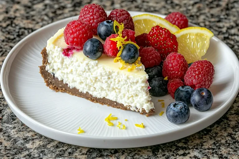 Slice of cottage cheese cheesecake