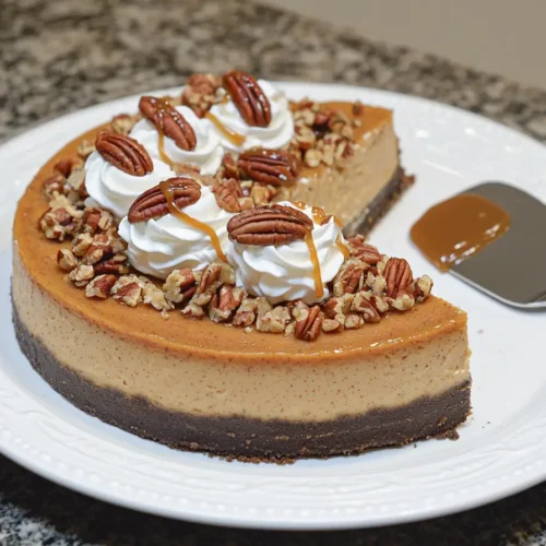 Sweet potato cheesecake with pecans and caramel