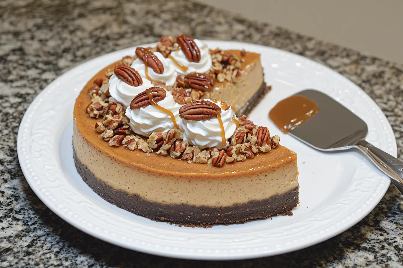 Sweet potato cheesecake with pecans and caramel