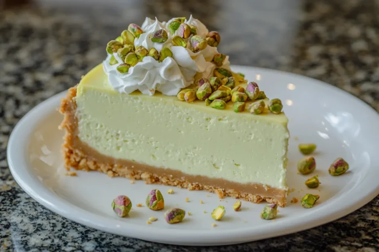 Slice of pistachio cheesecake