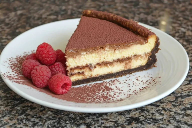 Delicious slice of tiramisu cheesecake